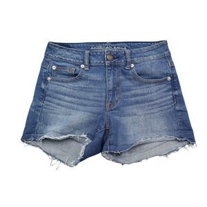 American Eagles Outfitters Shorts Womens 4 Blue High Rise Cut Offs Stretch Denim